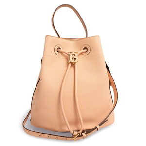 Burberry Bucket Drawstring Shoulder Handbag Grained Leather Peach Pink